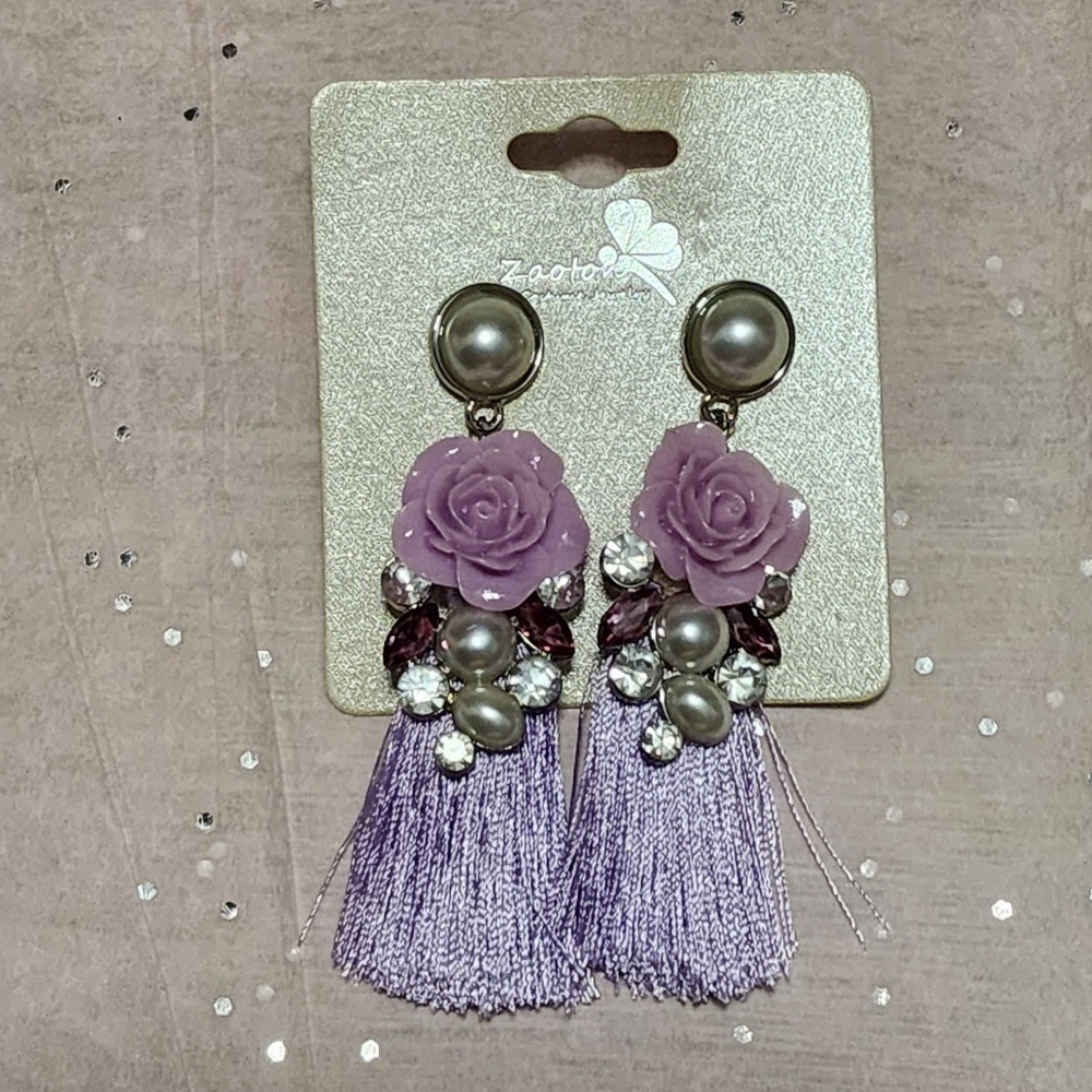 Zara Purple Rose Tassel Earrings
